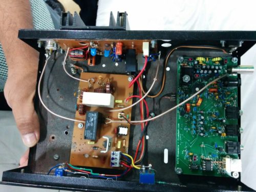 Closer look of the Softrock SDR Transceiver - Green PCB (Right) and Linear Power Amplifier designed by VU2ASH - Brown PCB (Left)